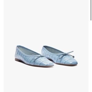 (LAST CALL) Schutz Arissa Leather Flat, Blue Croc Patent Leather